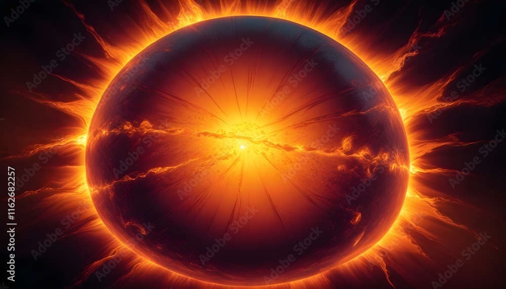 Obraz premium Un sol grande y ardiente con una superficie brillante y resplandeciente y manchas solares prominentes. El sol parece ser el tema principal, llenando el encuadre contra un fondo oscuro