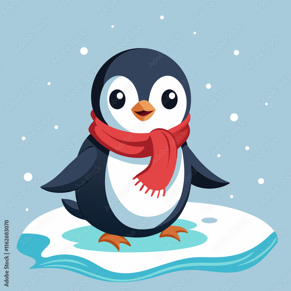 Fototapeta premium Adorable penguin chick waddling on an icy surface