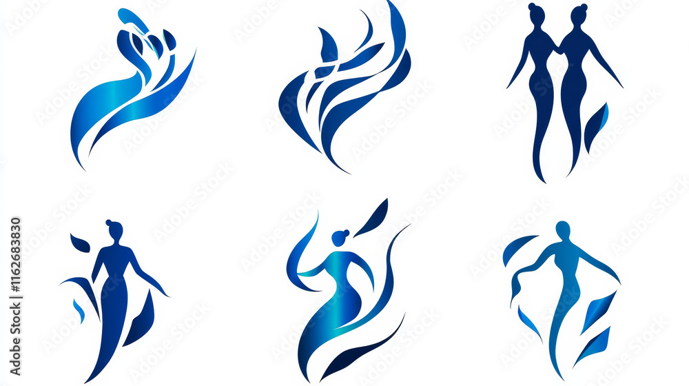 Active people signs and symbols for design - blue abstract emblem or logo template Active people signs and symbols for design - blue abstract emblem or logo template