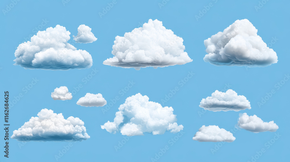 Clouds in cloudy sky realistic vector design on transparent background. Blue heaven with 3d white clouds, fluffy cumulus and rain fog, rainy weather, climate, meteorology and environment themes Clouds in cloudy sky realistic vector design on transparent background. Blue heaven with 3d white clouds, fluffy cumulus and rain fog, rainy weather, climate, meteorology and environment themes