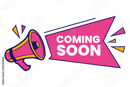 Business Promotion Coming Soon Announcement, Mike Flat Illustration Clipart, vector illustration.
