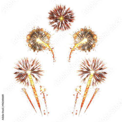 set of fireworks on black