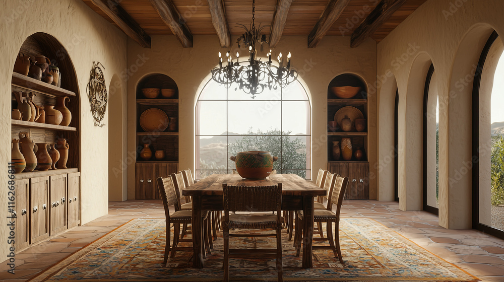 Fototapeta premium Salle à manger élégante et charmante dans une maison de style Santa Fe
