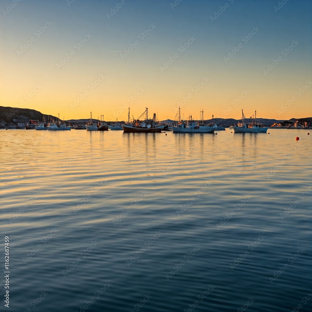 A serene Greenlandic harbor at first light, the cold air shimmering as the sunlight breaks through, with fishing boats resting.
A serene Greenlandic harbor at first light, the cold air shimmering as the sunlight breaks through, with fishing boats resting.