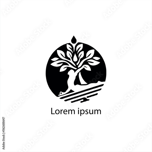 a yoga logo with a tree and a person doing yoga photo