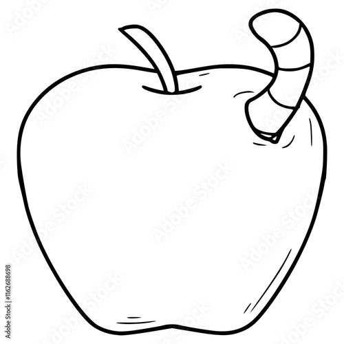 apple and worm illustration hand drawn outline vector