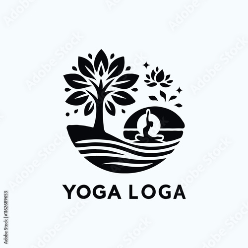 a yoga logo with a tree and a person doing yoga photo