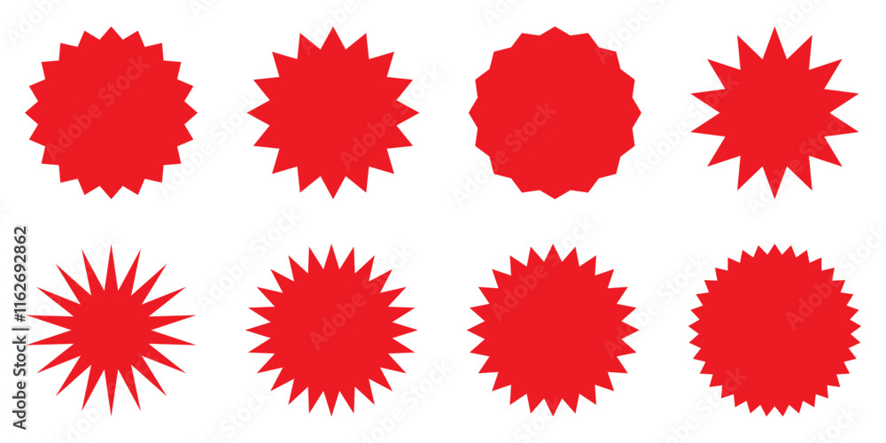 Set of red starburst, sunburst badges, best for sale sticker, price tag, quality mark. Set of red starburst, sunburst badges, best for sale sticker, price tag, quality mark.