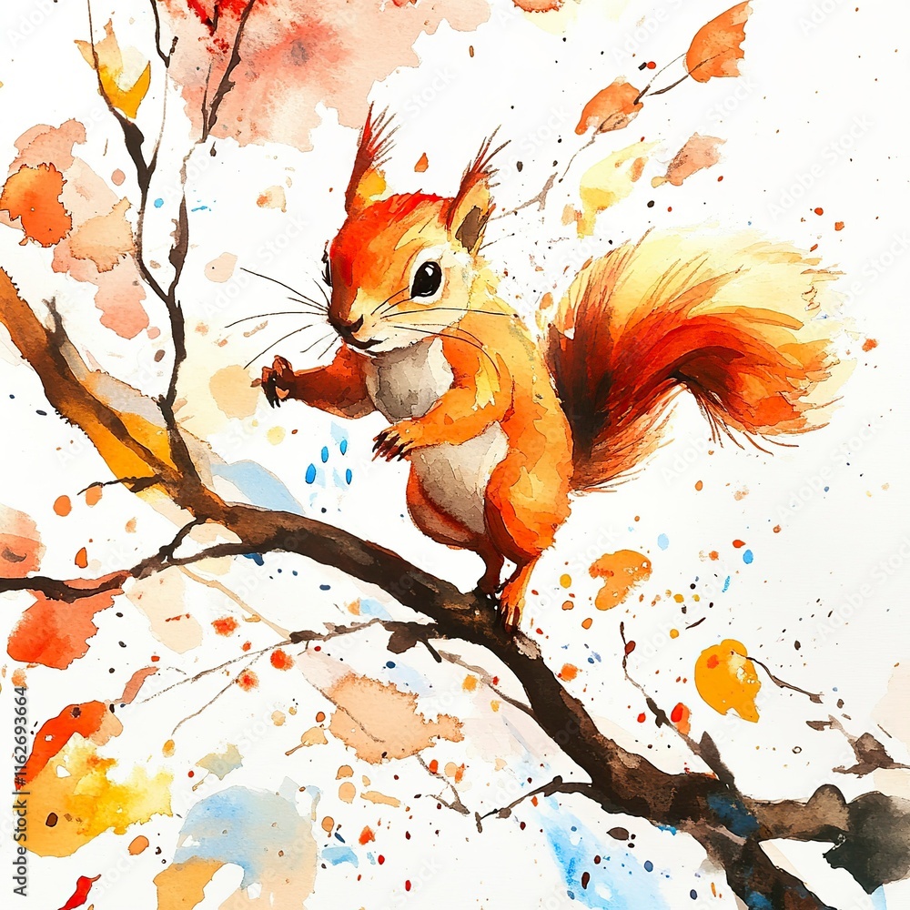 A watercolor illustration of a playful squirrel A watercolor illustration of a playful squirrel