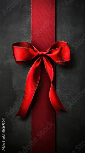 A Red Satin Ribbon Bow On Dark Background