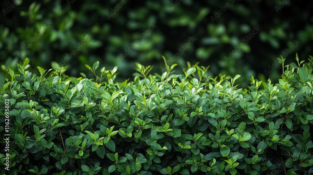 Obraz premium Lush green hedge showing vibrant foliage in a serene garden setting during daylight