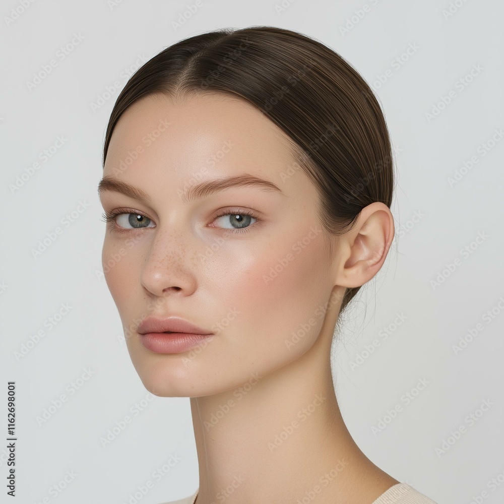 A serene portrait of a young woman with flawless skin and a subtle expression, emphasizing natural beauty. A serene portrait of a young woman with flawless skin and a subtle expression, emphasizing natural beauty.