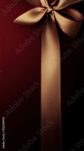 Elegant Gold Ribbon Bow on Dark Red Background