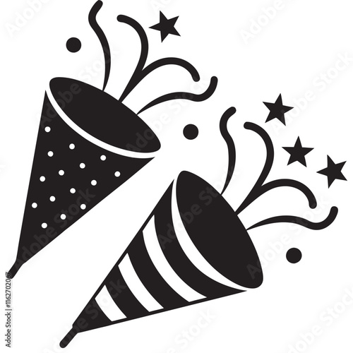 Vibrant image of colorful party poppers silhouette 