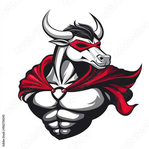 Strong bull logo illustration wearing a superhero cape, symbolizing power, courage, and unstoppable strength photo