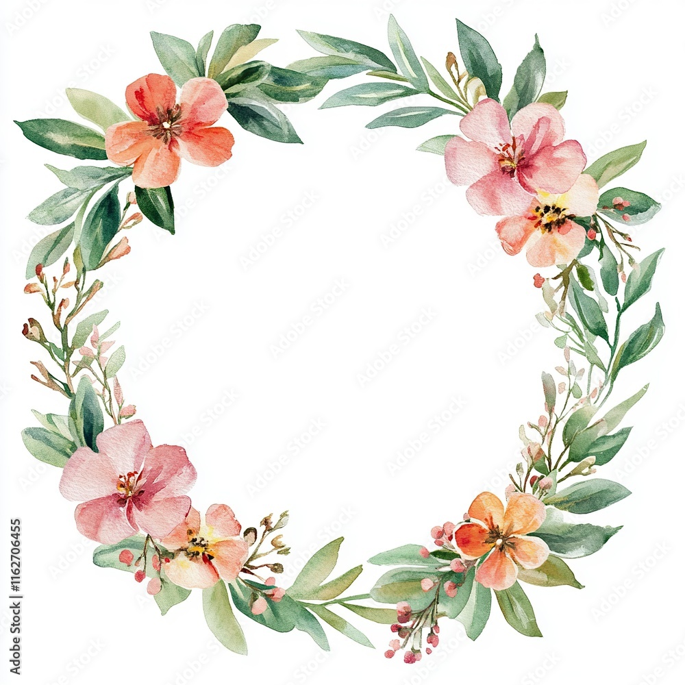 Fototapeta premium Watercolor floral flower frame for a wedding invitation, elegant and romantic design with soft hues