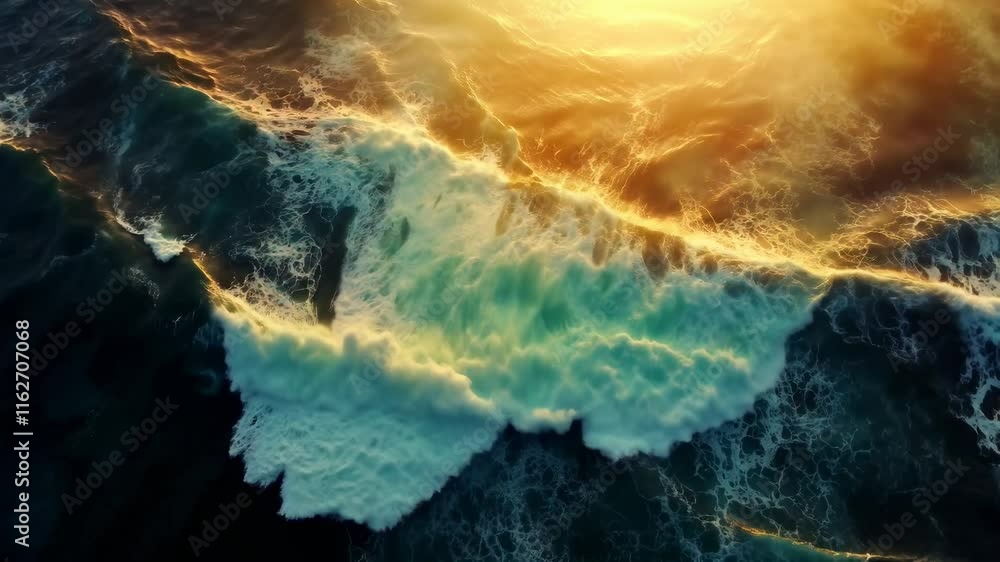 Sunset over the sea with rolling waves Sunset over the sea with rolling waves