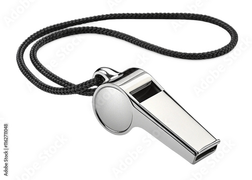 Silver Whistle with Black Cord Referee, Official, Sport, Signal