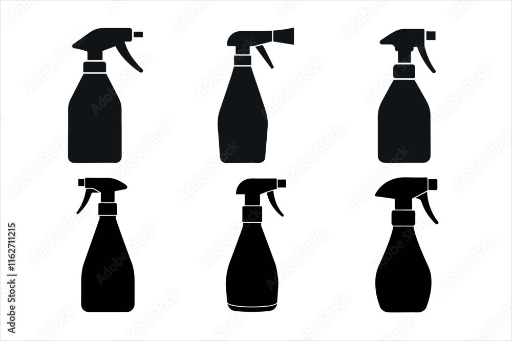 Black Silhouette Spray Bottles icon on a White Background Black Silhouette Spray Bottles icon on a White Background