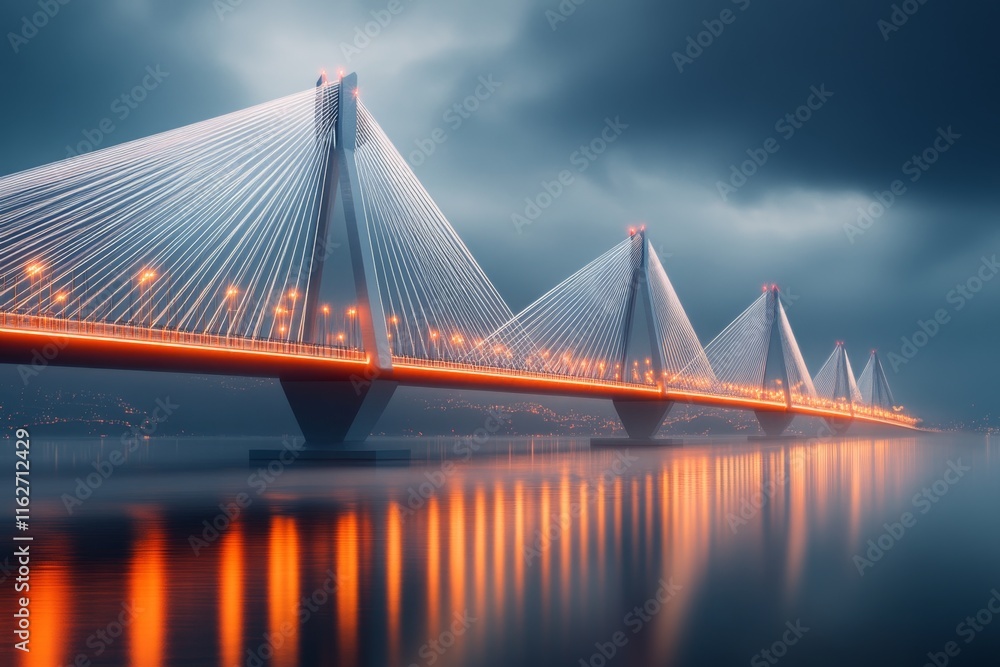 Fototapeta premium A futuristic 3D illustration of Istanbul Bosphorus Bridge with advanced lighting and modernized structures