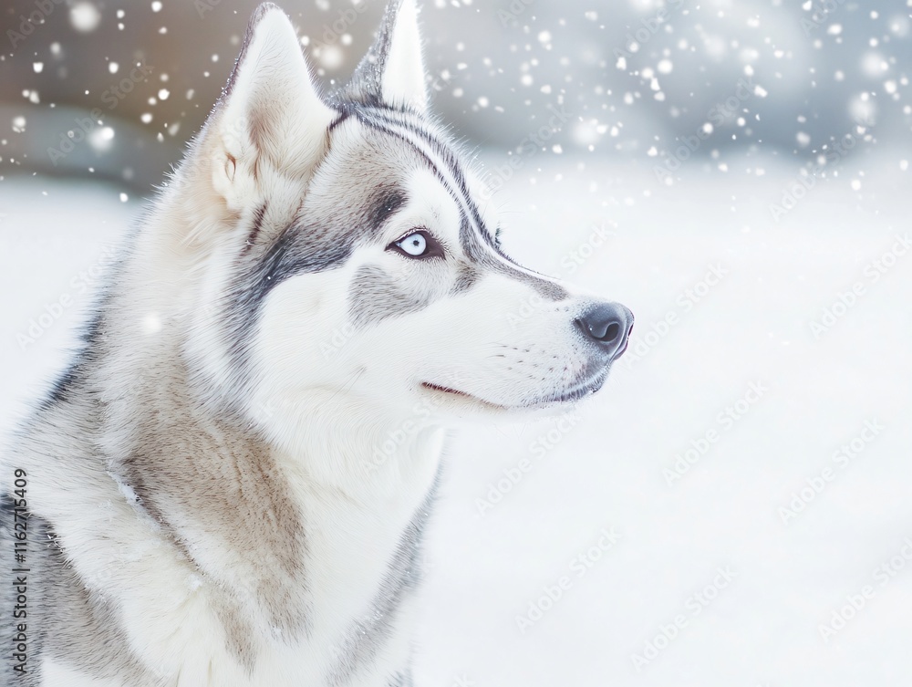 Majestic Siberian Husky in Winter Wonderland: Stunning Profile Portrait Majestic Siberian Husky in Winter Wonderland: Stunning Profile Portrait