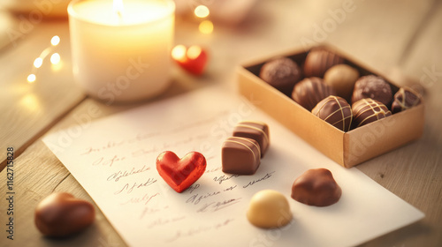 romantic scene with cho tes and handwritten note