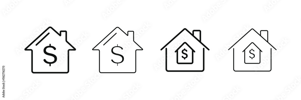 Real state sell line art icon on white background. home, house, property buy or sell Real state sell line art icon on white background. home, house, property buy or sell