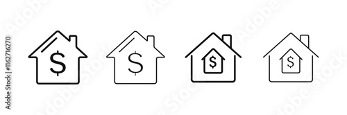 Real state sell line art icon on white background. home, house, property buy or sell