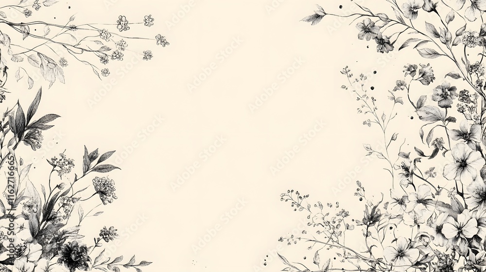 Elegant Monochrome Floral Frame Design Botanical Illustration Elegant Monochrome Floral Frame Design Botanical Illustration