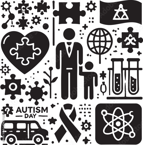 World Autism Day silhouette vector with white background