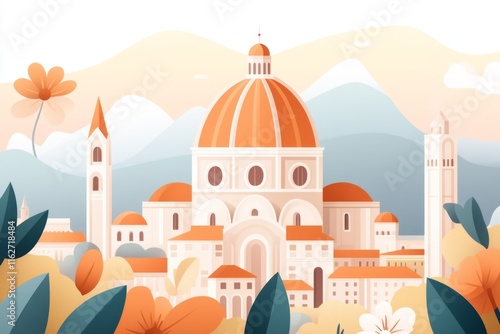 A pixel art depiction of Florence Duomo, with tiny, colorful details of the dome and surrounding cityscape photo