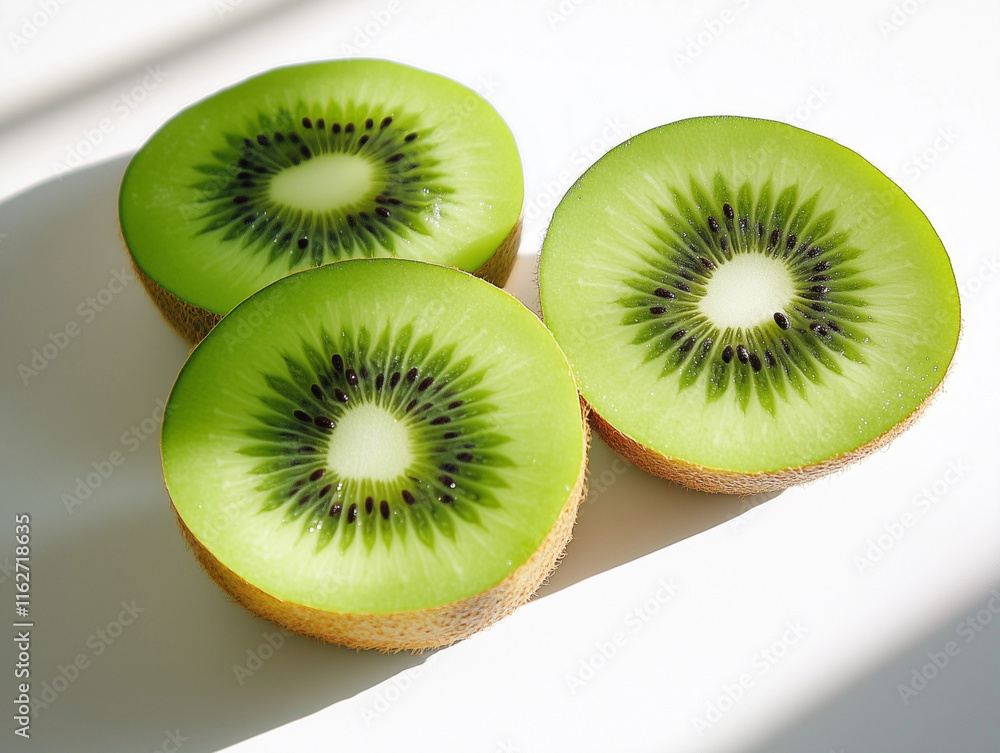 Sliced Kiwi on White Surface with Soft Light Sliced Kiwi on White Surface with Soft Light