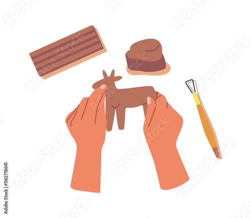 Hands modeling from plasticine vector illustration