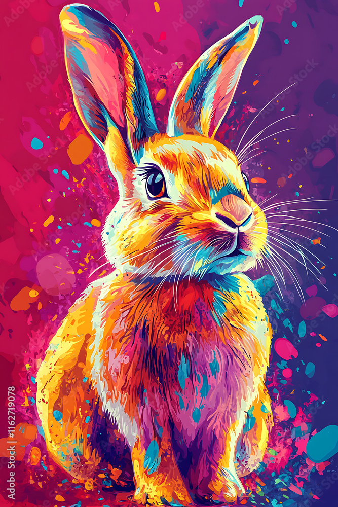custom made wallpaper toronto digitalA vibrant, colorful illustration of a rabbit against a bright, abstract background.