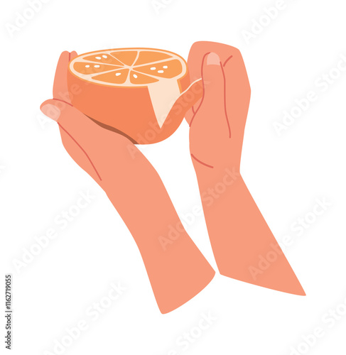 Hands peeling orange fruit vector illustration