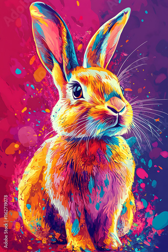 Wallpaper Mural A vibrant, colorful illustration of a rabbit against a bright, abstract background. Torontodigital.ca