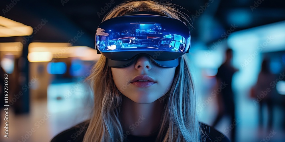 Woman exploring Christmas with VR and holograms Woman exploring Christmas with VR and holograms