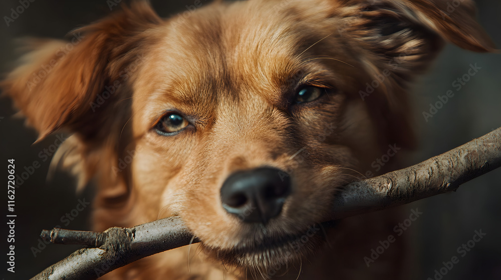Closeup of a dog chewing on a stick Closeup of a dog chewing on a stick