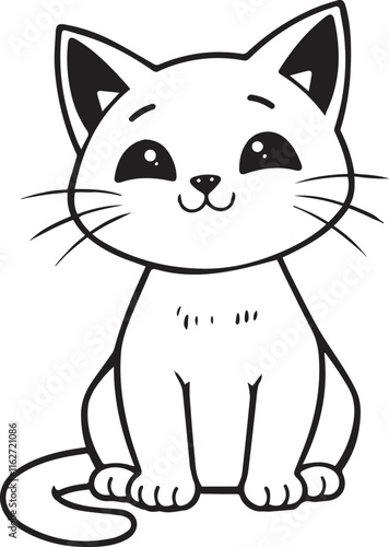 Kitten vector illustration. Black and white outline cat coloring book or page for children