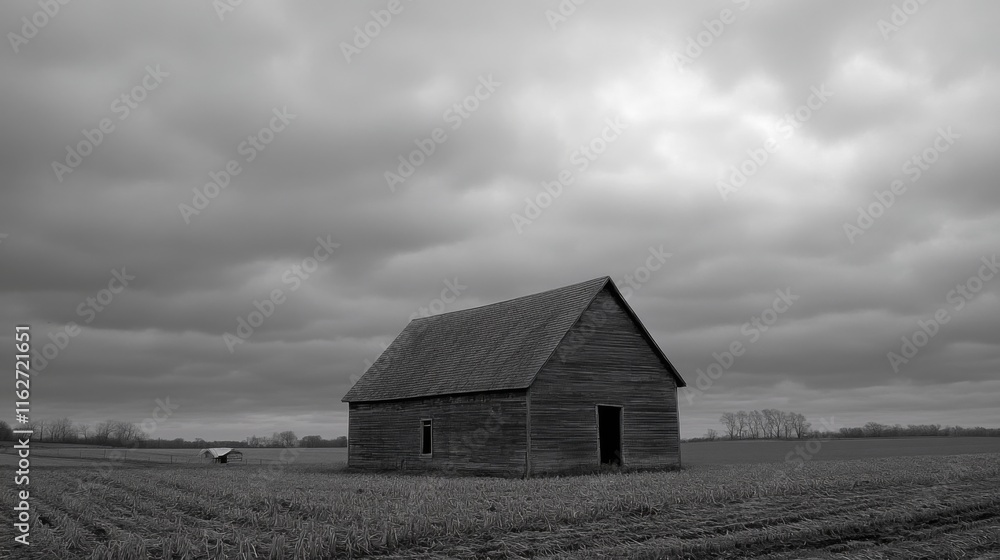 Rustic Barn Under Overcast Skies in Farm Landscape Rustic Barn Under Overcast Skies in Farm Landscape