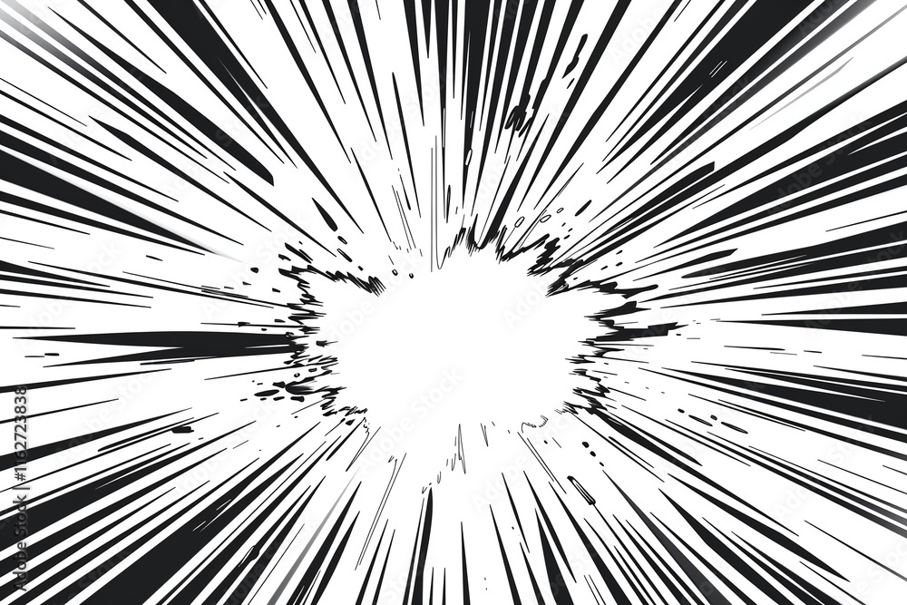 Naklejka premium Abstract black and white radial lines burst. Dynamic speed effect. Graphic design element.