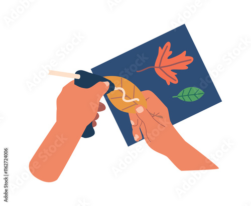 Hands creating applique vector illustration