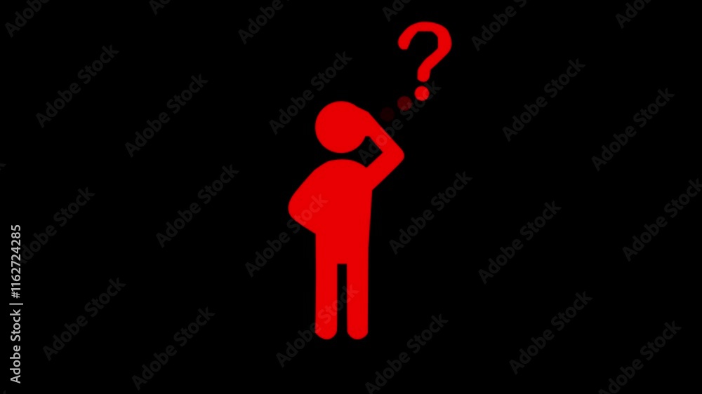 pictogram of a man with question mark talk bubbles, Person with bubble Question symbol icon animated on a black background. pictogram of a man with question mark talk bubbles, Person with bubble Question symbol icon animated on a black background.