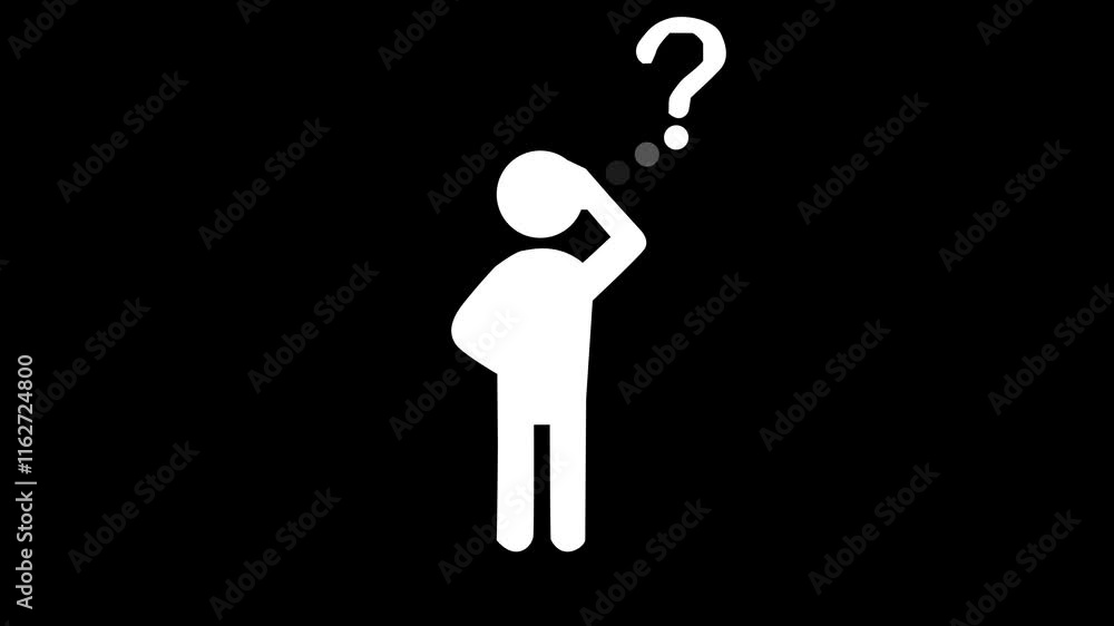 pictogram of a man with question mark talk bubbles, Person with bubble Question symbol icon animated on a black background. pictogram of a man with question mark talk bubbles, Person with bubble Question symbol icon animated on a black background.