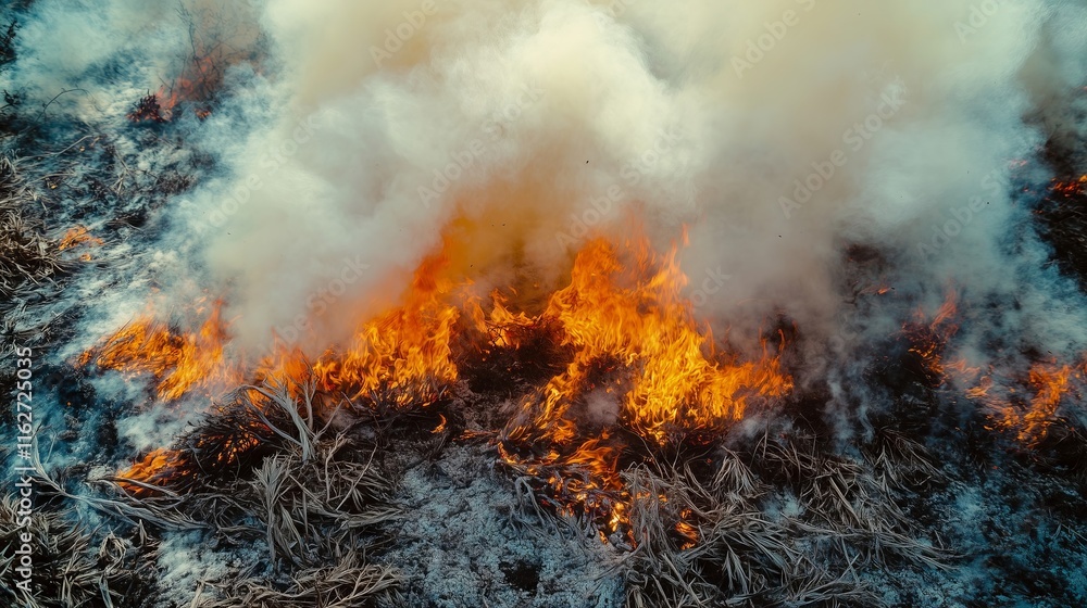 Burning dry grass is releasing smoke and polluting the air Burning dry grass is releasing smoke and polluting the air