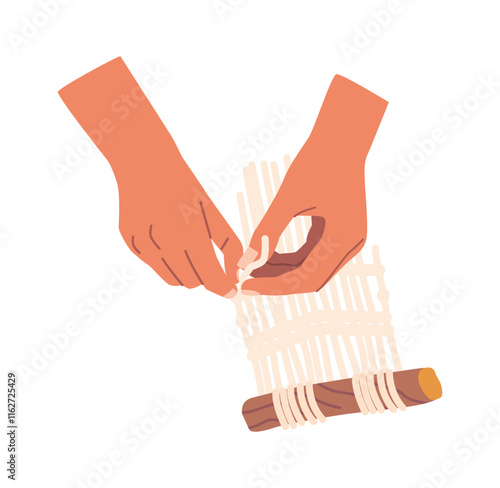 Hands engaged in weaving vector illustration