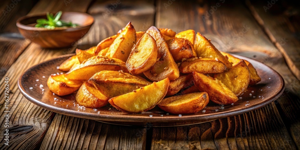 Delicious Golden Fried Potato Wedges in a Panoramic View - Crispy, Savory, Snack, Appetizer, Side Dish, Comfort Food, Perfectly Seasoned, Freshly Cooked, Crispy Texture, Gourmet Flavor Delicious Golden Fried Potato Wedges in a Panoramic View - Crispy, Savory, Snack, Appetizer, Side Dish, Comfort Food, Perfectly Seasoned, Freshly Cooked, Crispy Texture, Gourmet Flavor