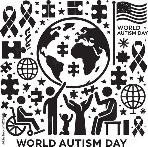 World Autism Day silhouette vector with white background