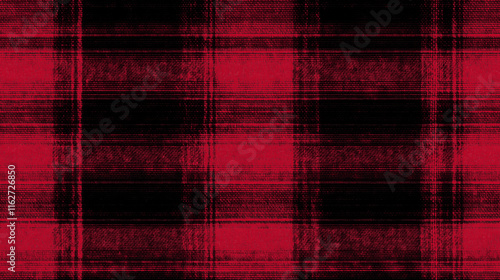 top view on cherry red and black color tartan chequered plaid texture background, for pattern overlay