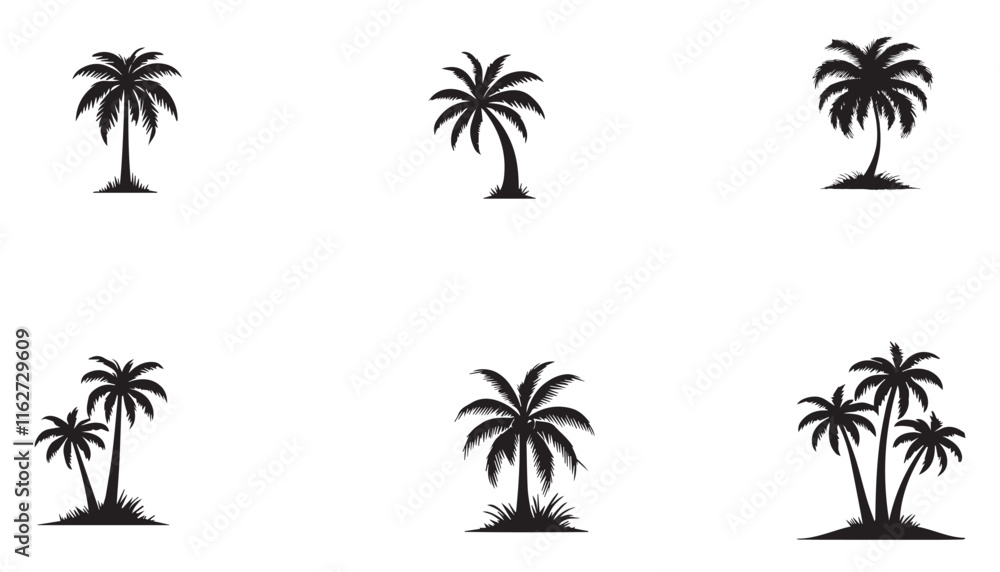 Fototapeta premium set of black silhouettes of palm tree vector illustration design black and white art